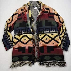 Vintage Granite Sweater Cardigan Womens One Size Multicolor Southwestern Fringe